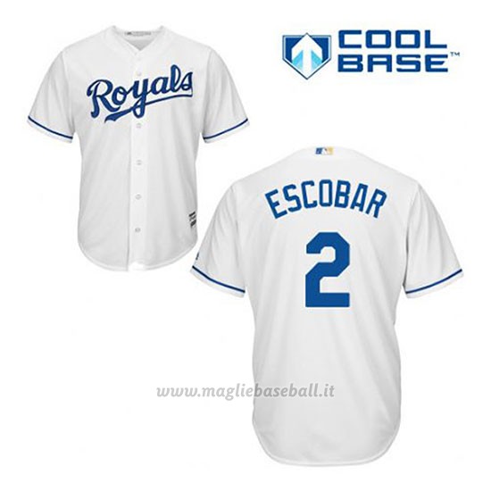 Maglia Baseball Uomo Kansas City Royals Alcides Escobar 2 Bianco 1ªCool Base